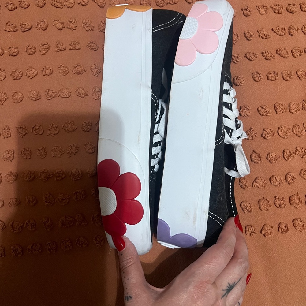 Vans Classic Black and White Sneakers with flowers